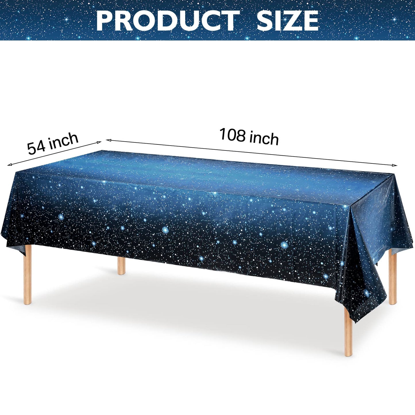 8 Pieces Space Tablecloth Starry Night Tablecloth Decorations Plastic Galaxy Table Cover Space Stars Theme Party Supplies for Birthday Home Decorations, 54 x 108 Inch