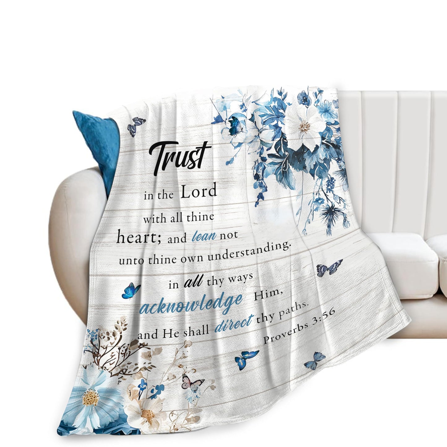 Christian Blanket Soft Warm Bible Verse Scriptures Fleece Throw Blanket Christian Gifts for Women Cozy Plush Fluffy Religious Trust in Lord Lightweight Flannel Gifts Blankets for Kids Adults 50"X40"