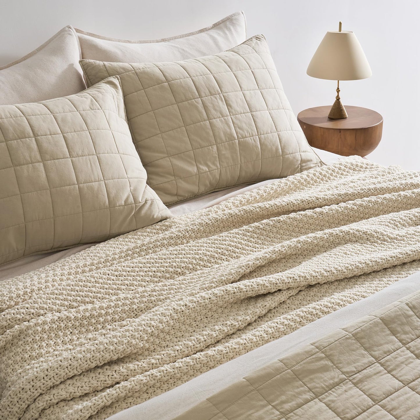 EVERGRACEHOME Chunky Chenille Knit Throw Blanket for Couch, Soft Luxurious Oversized Queen Moss Stitch Blanket for Bed, Cozy Farmhouse Knitted Throw for Sofa, Beige, 90" x 90"