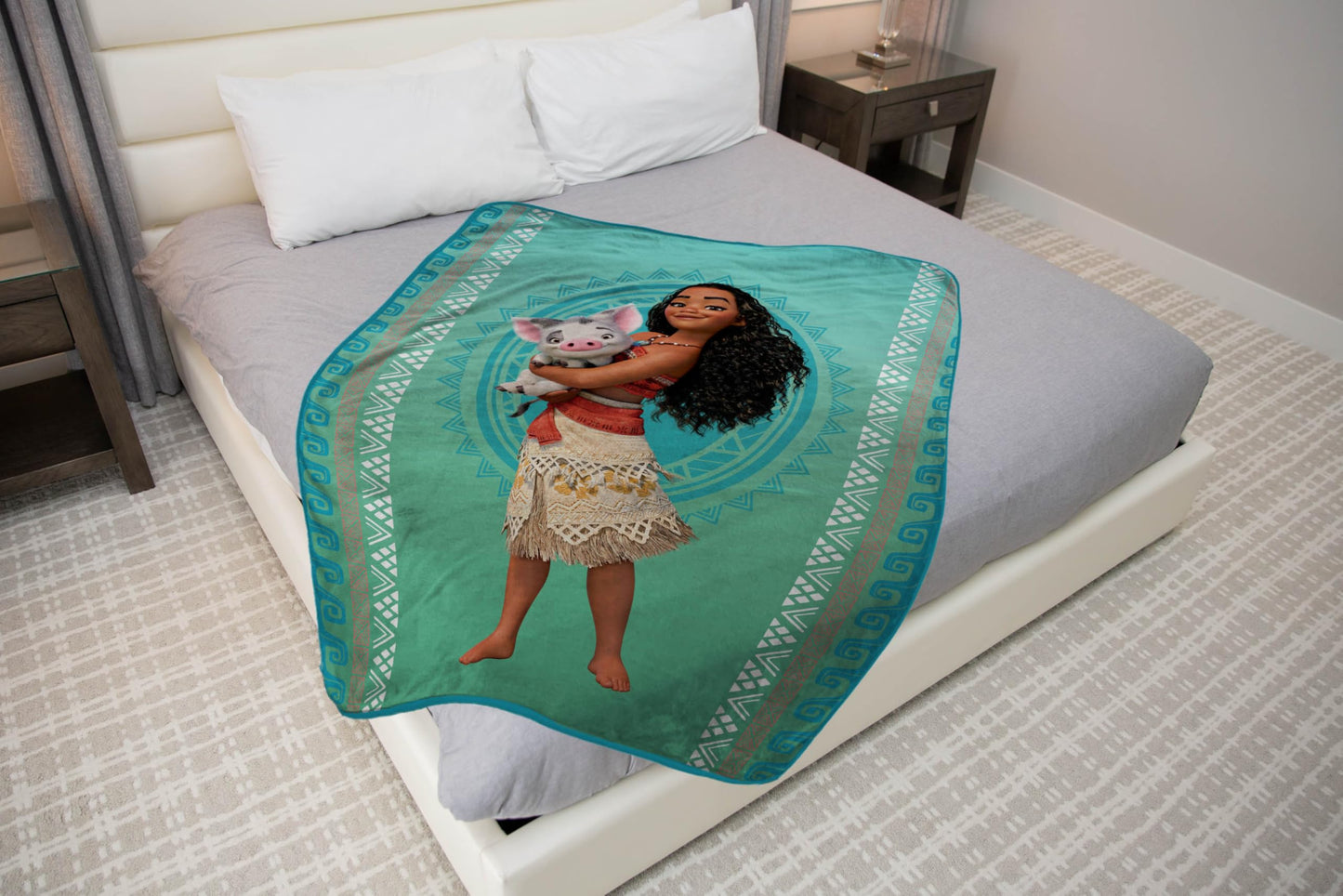 Jay Franco Plush Throw Blanket – 46" x 60" Inches Kids Hero Soft & Cozy Fleece Throw for Bedroom & Couch Décor, Official Licensed Product, Teal - Moana