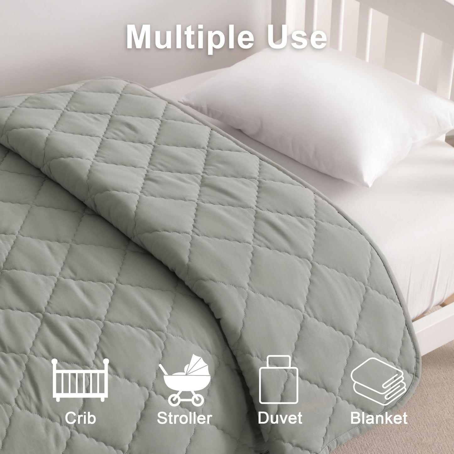 BEDSUM Toddler Comforter, Brushed Microfiber Crib Blanket - All Season Quilted Down Alternative Nursery Bedding - Lightweight Baby Blanket for Stroller & Nap, 39x47, Smoke Grey