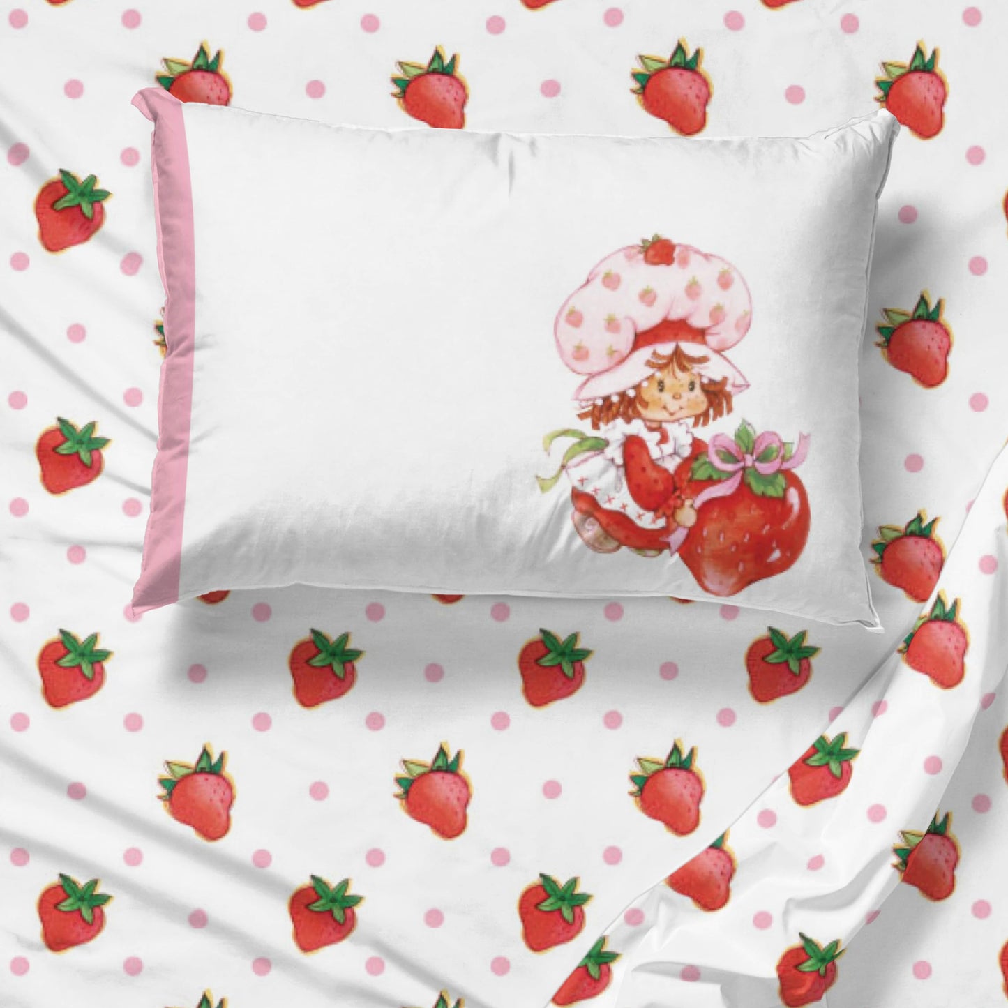 Jay Franco Strawberry Shortcake Juego de sábanas tamaño individual, ropa de cama de 3 piezas para niños, de microfibra súper suave, incluye funda de almohada reversible