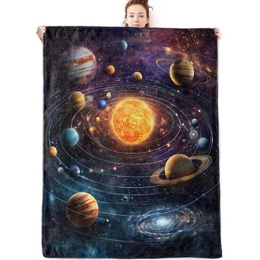 olpddz Solar System Flannel Blanket Gifts for Astronomer Galaxy Lover,60x50inch,Colorful Outer Space Throw Blankets with Planet and Sun,for Bedroom,Sofa,Living Room,Camping Home Decor Throws