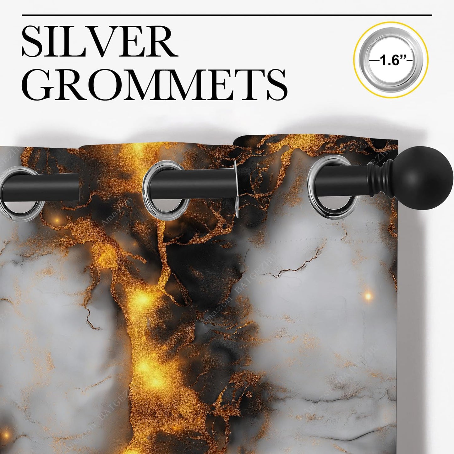 BAIGEZHU Black Gold Marble Boy Girls Blackout Curtains,Abstract Luxury Gold Glitter Veins Texture Modern Art, 2 Panel Grommet Thermal Insulated Drapes for Bedroom Living Kids Room Deco 42x45 inch