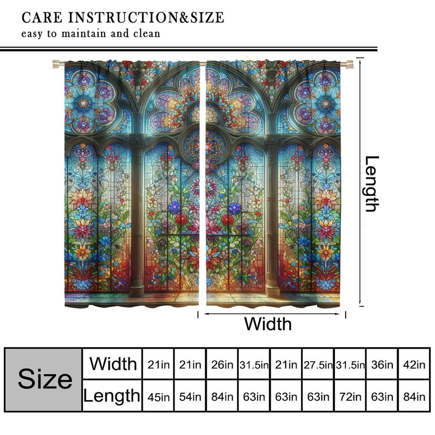 FengMingRui Stained Glass Curtains Vintage Abstract Geometry Floral Window Treatments for Boys Girls Bedroom Living Room Window Drapes 42" W X 45" L