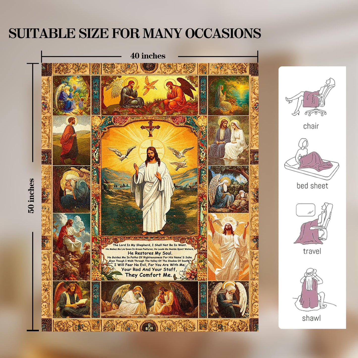 Christian Jesus Blanket Christian Prayer & Scripture Throw Blanket Religious Bible Verses, Ultra-Soft Lightweight Flannel (50"X40") for Adults & Kids - Uplifting Faith Gift