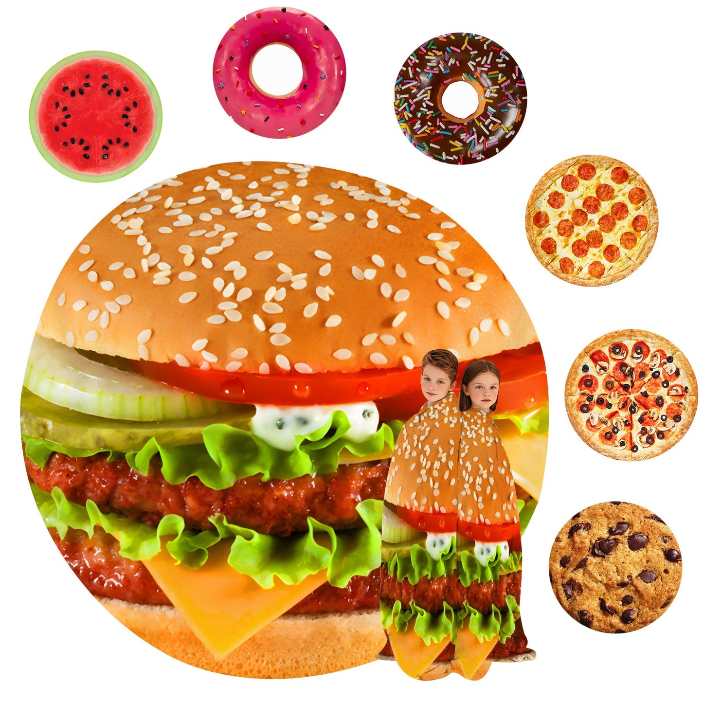 Hamburger Blanket for Kids Adults Round Cozy Flannel Funny Gifts Realistic Food Giant Big Throw Blankets Novelty Soft for Men Women for Bed Couch 71 Inches