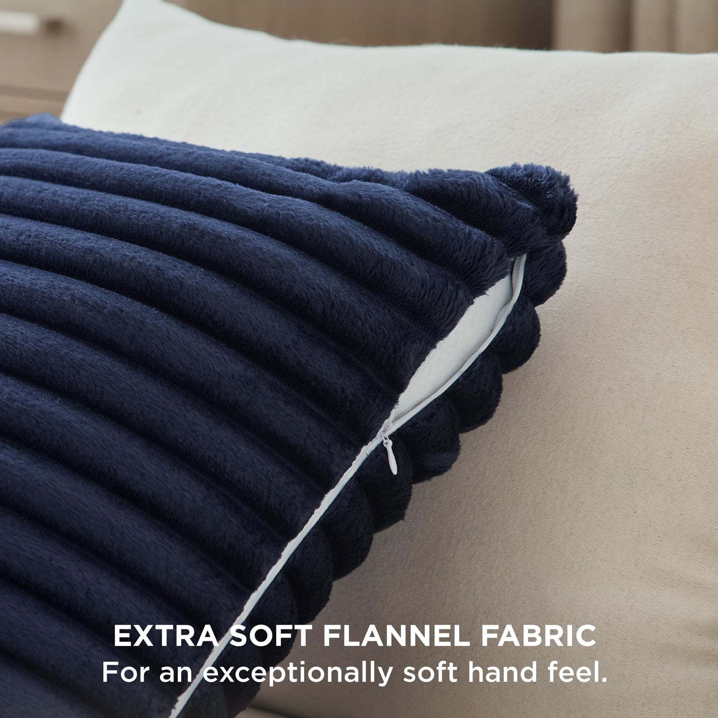 Bedsure Navy Blue Fleece Blanket & Throw Pillow Covers Navy Blue