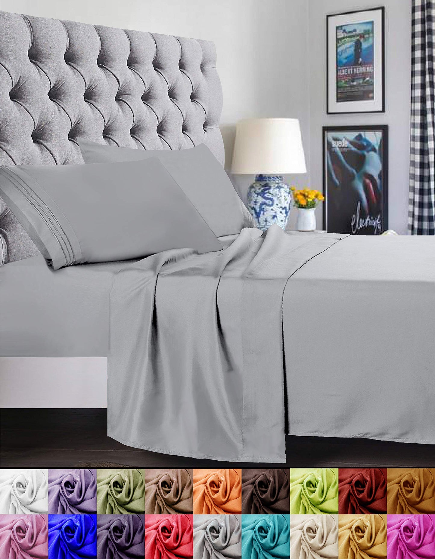 Elegant Comfort 1500 Thread Count Luxury Egyptian Quality Super Soft Wrinkle Free and Fade Resistant 4-Piece Bed Sheet Set, Queen, Silver Grey
