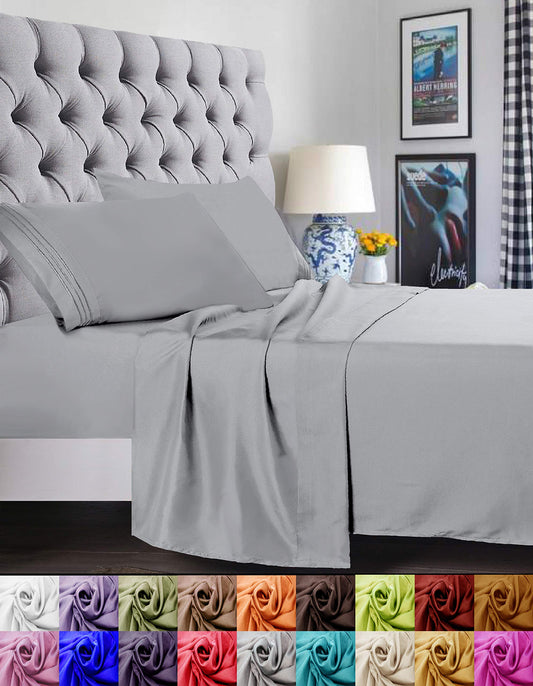 Elegant Comfort 1500 Thread Count Luxury Egyptian Quality Super Soft Wrinkle Free and Fade Resistant 4-Piece Bed Sheet Set, Queen, Silver Grey