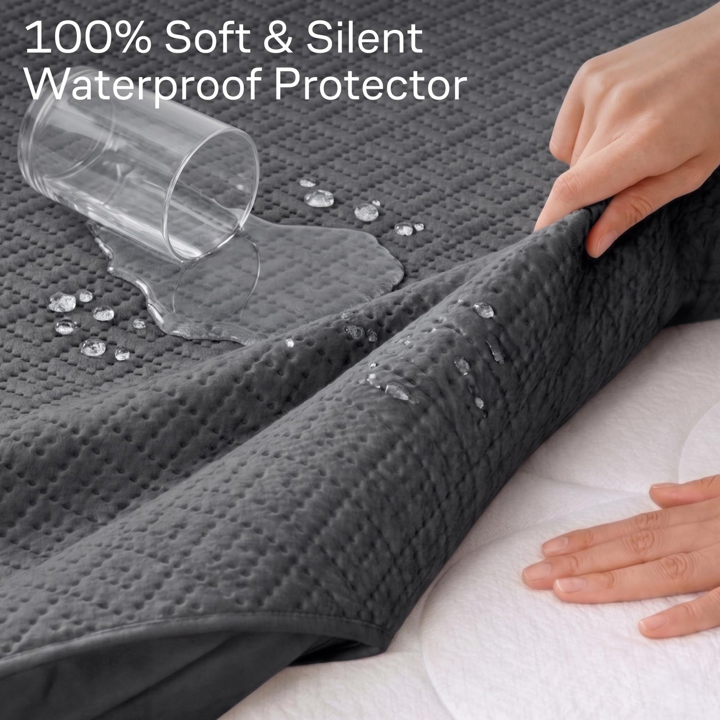 100% Waterproof Queen Mattress Protector - 360 Pad Protection Against Spills, Stains & Accidents for Parents & Pet Owners - Noiseless & Cooling Viscose Made from Bamboo (Grey)