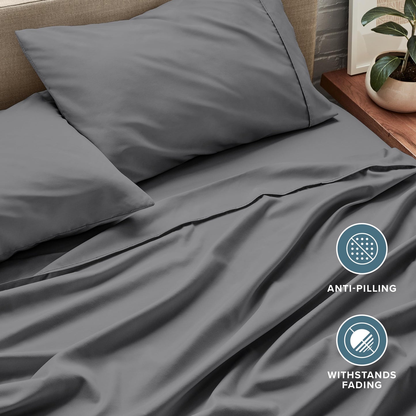 Bare Home Queen Sheet Set - 1800 Ultra-Soft Microfiber Queen Bed Sheets - Double Brushed - Deep Pockets - Easy Fit - 4 Piece Set - Bedding Sheets & Pillowcases (Queen, Grey)