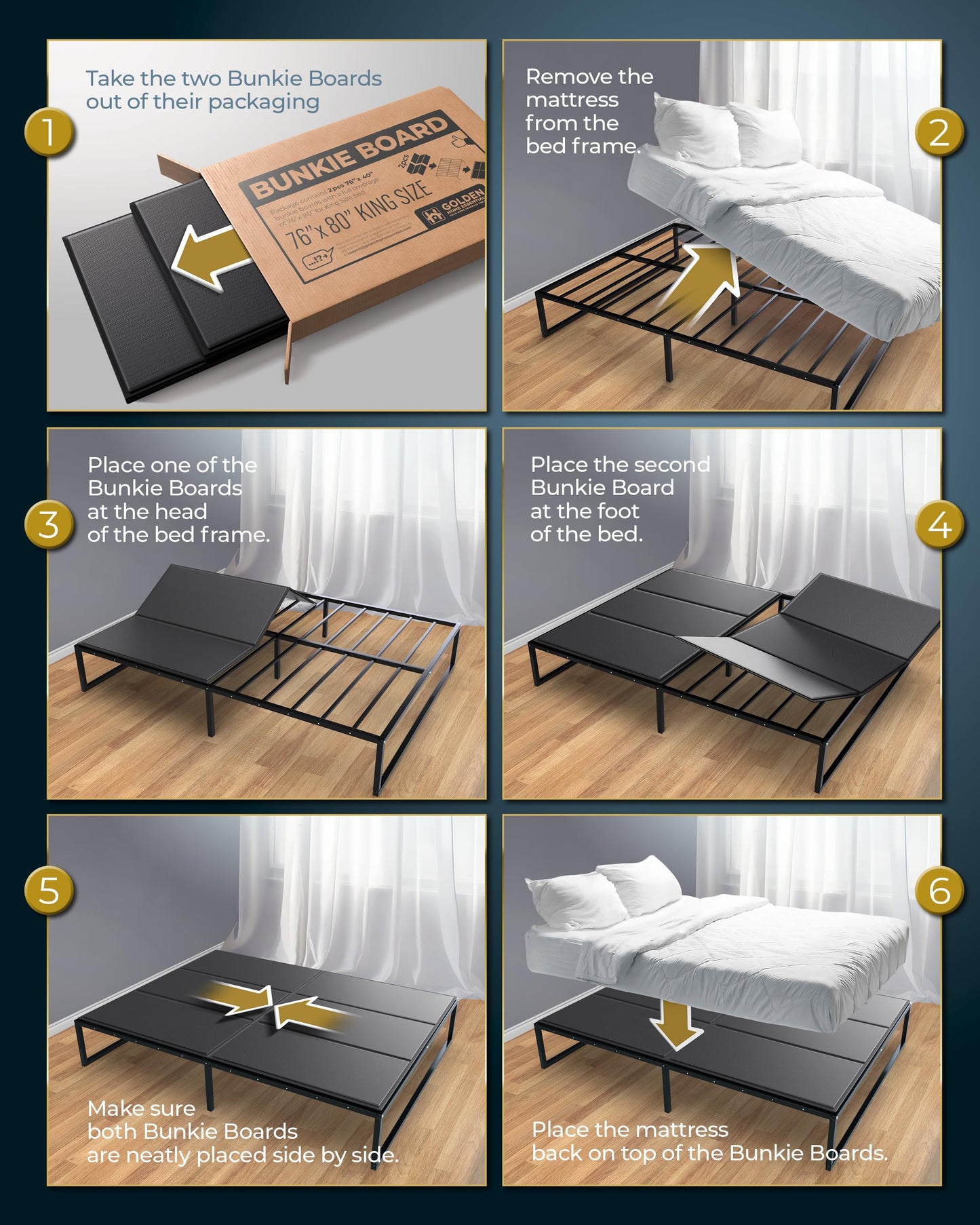 Golden Home Essentials Premium 10mm King Size Bunkie Board (76" x 80") – Slim Low-Profile Mattress Support – Quiet, Moisture-Resistant, Lightweight Bed Board for Platform & Slatted Frames