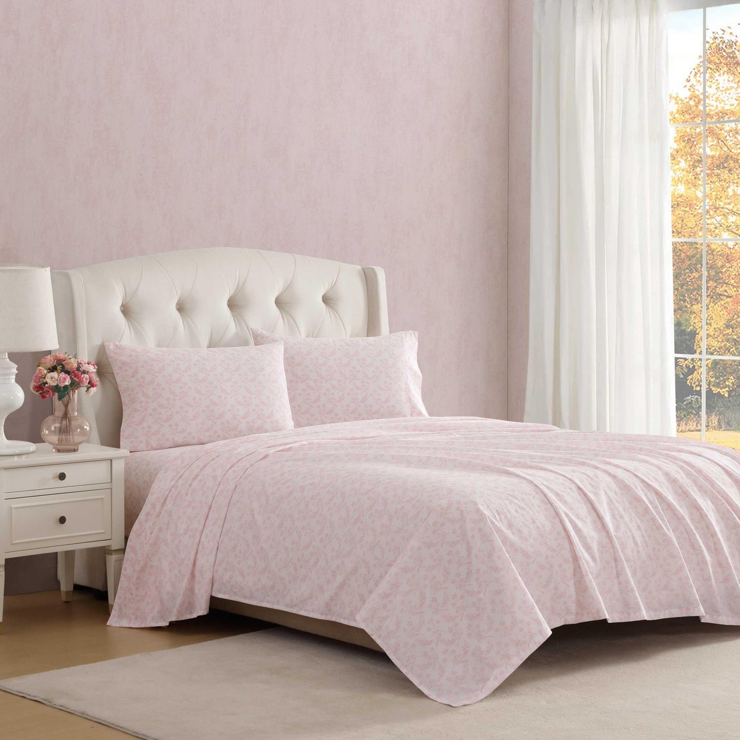 Laura Ashley – Twin Size Sheet Set, Crisp & Lightweight Cotton Percale Bedding with Fitted Sheet and Pillowcase, Floral Room Decor, Deep Pocket, College Dorm Room Essentials (Antoinette Pink)