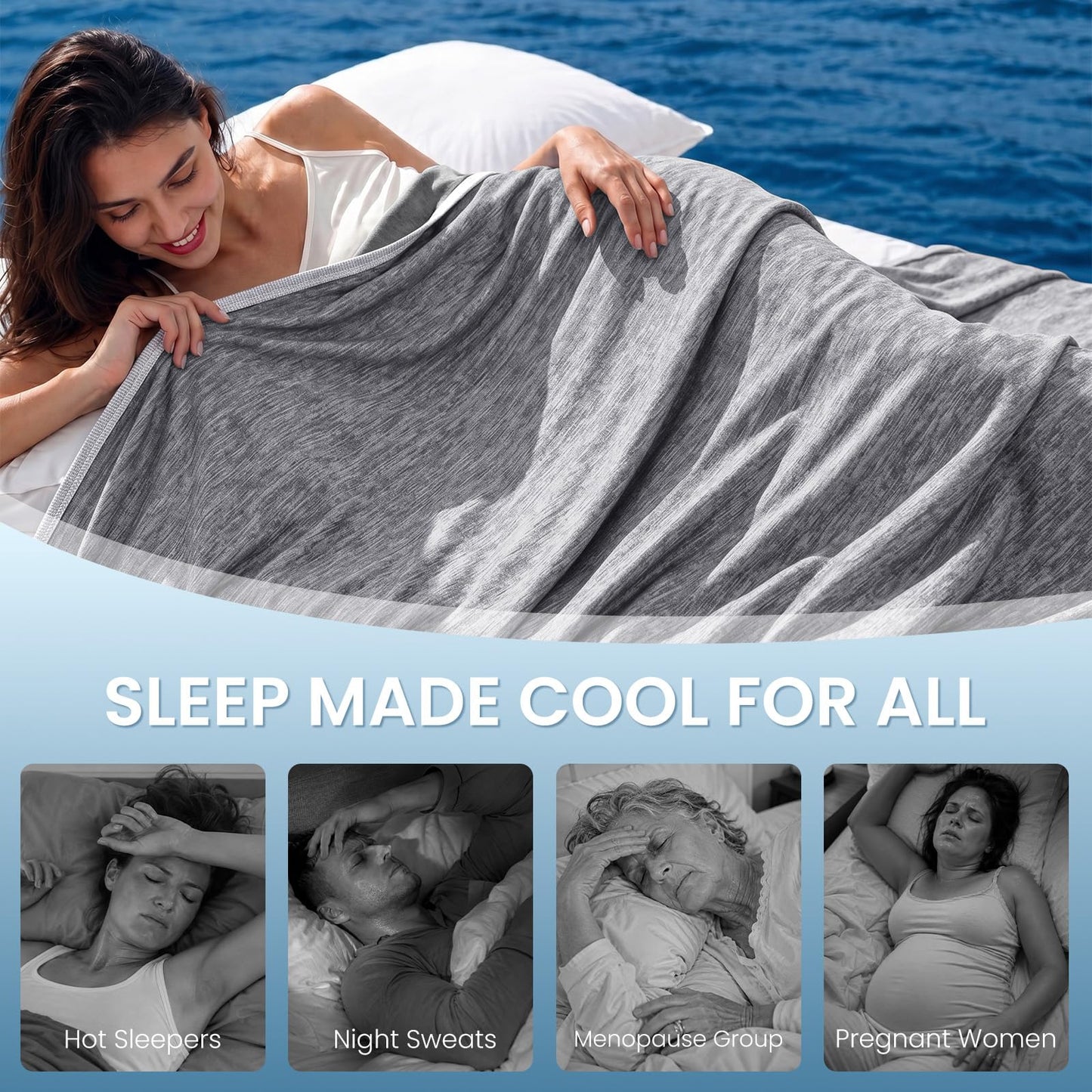 Topcee Cooling Blanket (90"x90"Queen Size) for Sweats Absorbs Heat to Keep Adults Cool on Warm Nights, Q-Max 0.5 for Hot Sleepers, Ultra-Cool Lightweight Blanket for Bed