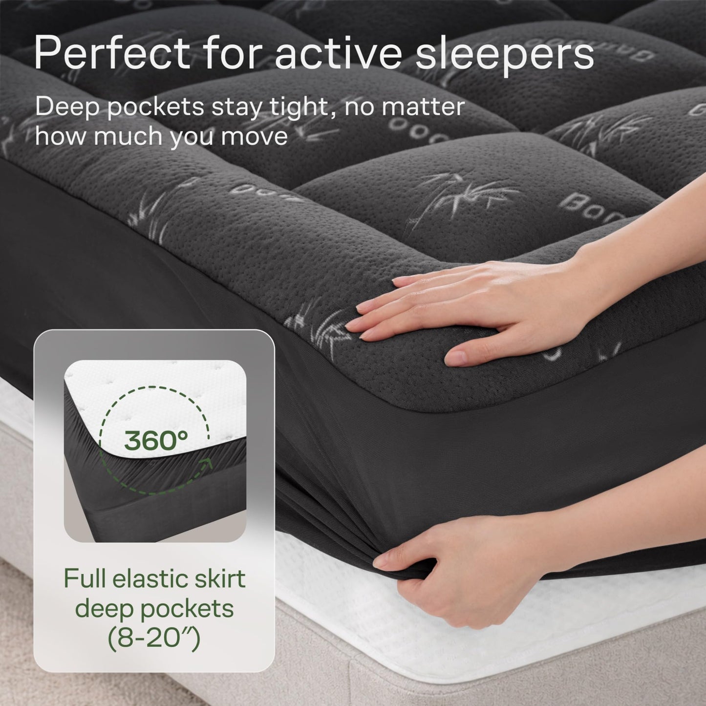 Niagara Sleep Solution Ultra Soft Queen Size Mattress Topper - Rayon Derived from Bamboo Pillow Top Mattress Pad for Back Pain Relief - Naturally Cooling for Hot Sleepers, Dark Gray