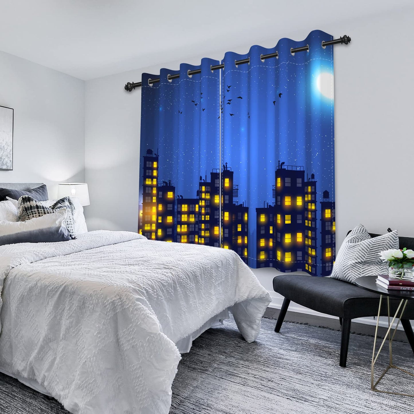 SIEDYCV 21x45inches Superhero City Curtains Humor Cartoon Comic Super Hero City Skyline Buildings Window Drapes 2 Panels Room Darkening Thermal Insulated Window Curtains for Boys Bedroom Living Room