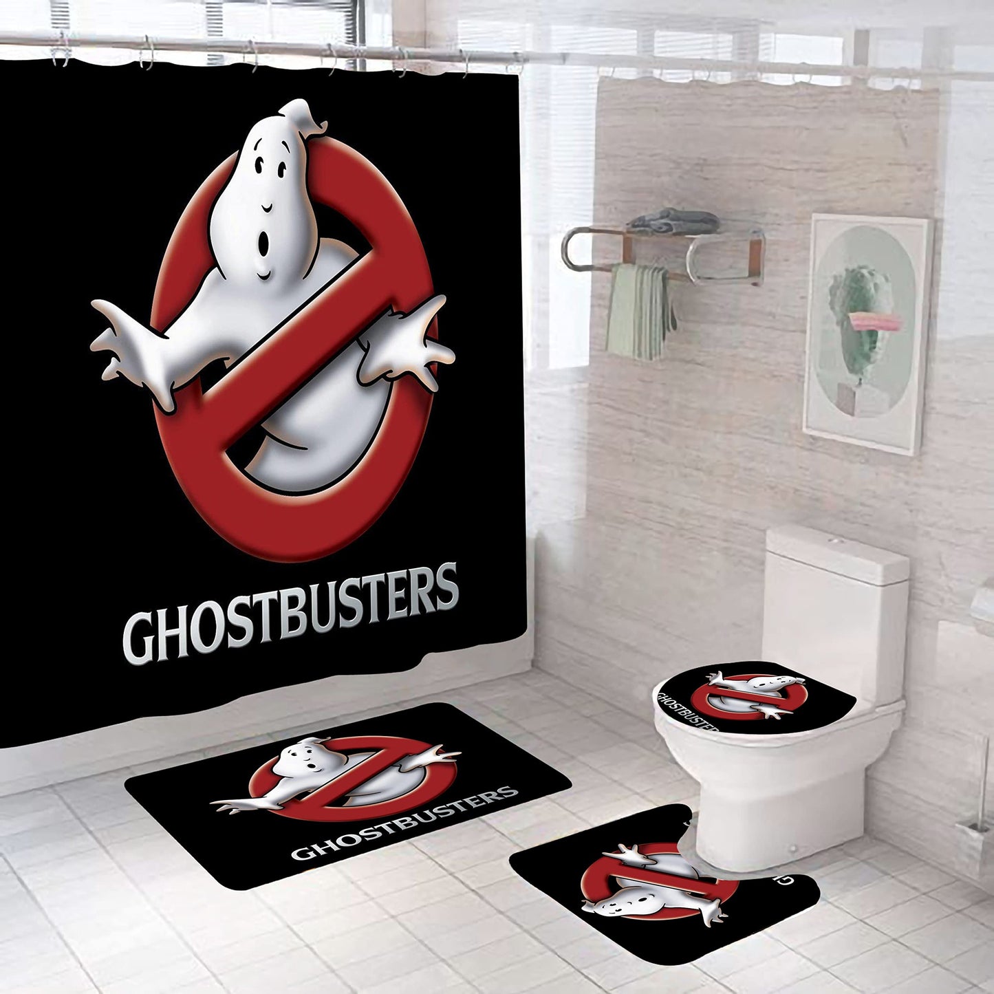 Bathroom 4 Pieces Shower Curtain Set Ghostbusters Bathroom Decorations