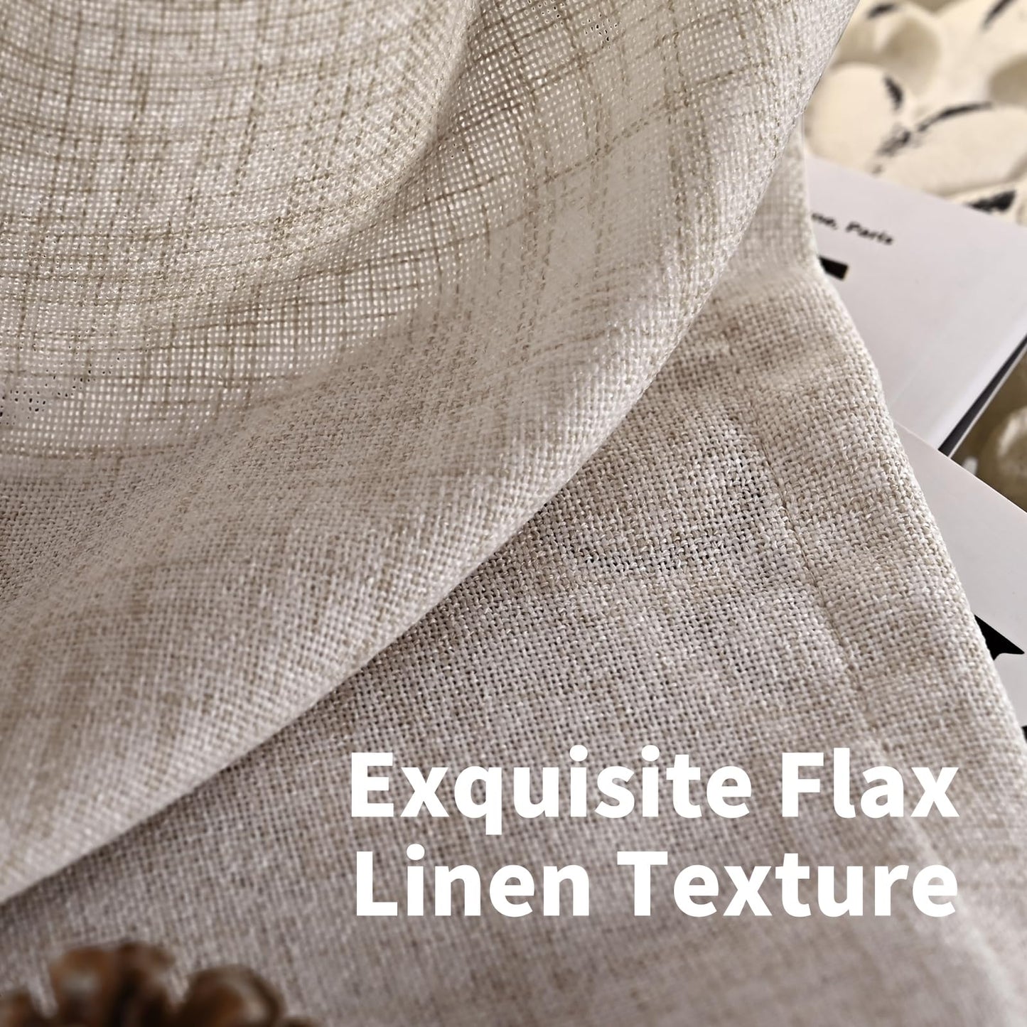 YoungsTex Linen Semi Sheer Curtains 63 Inch Length 2 Panels for Living Room - Light Filtering Drapes with Bronze Grommet Beige Window Treatments for Office Bedroom, 52 X 63 Inch