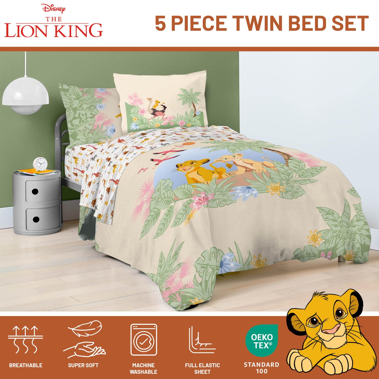 Jay Franco Kids Bed Set, Multi, Lion King, 5 Piece Twin