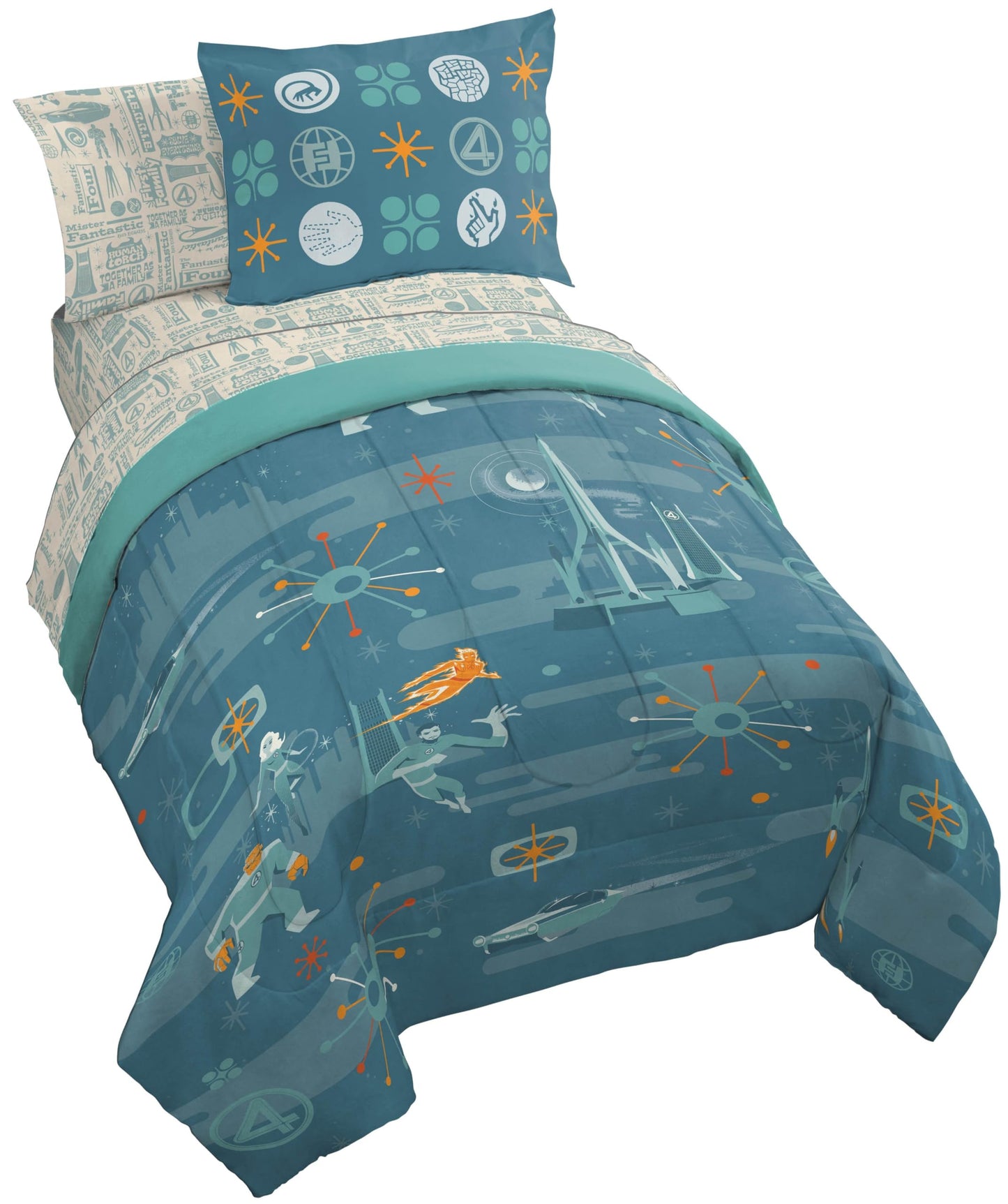 Jay Franco Kids Bed Set, Blue, The Fantastic Four, 7 Piece Full