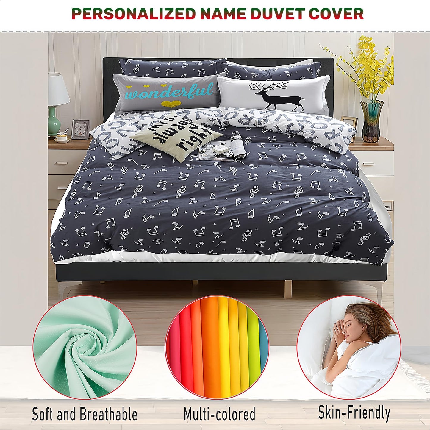Ewzokiy Custom Bedding Set with Name Personalized Duvet Cover King Queen Twin Size Customised Duvet Cover Single Double Bed Set Gift for Friends Couples Birthday Anniversary