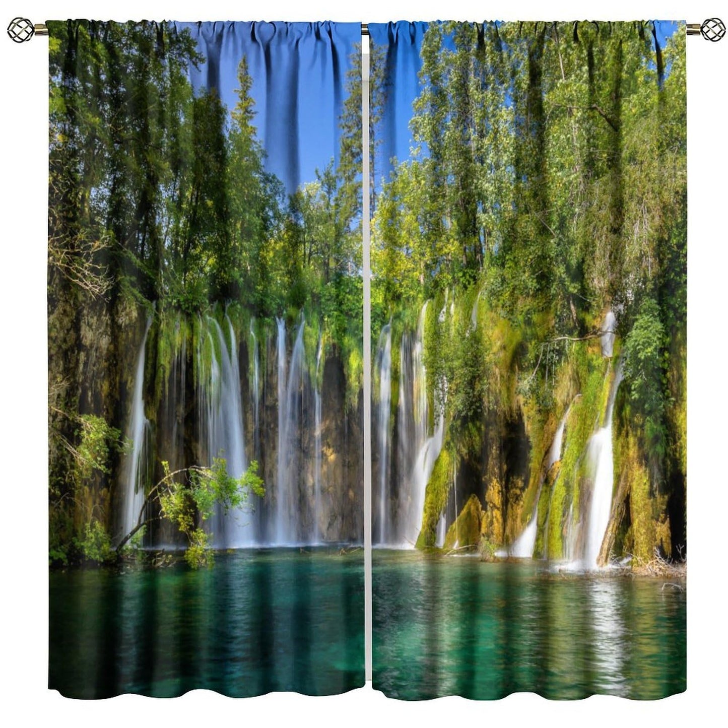 Scenic Nature Blackout Curtain,Natural Falls Landscape Forest Tree Waterfall Scenery Drapes,Rod Pocket Window Treatments 2 Panels Curtains for Kitchen Bedroom Living Room Office Deocr 42"W X 45"L