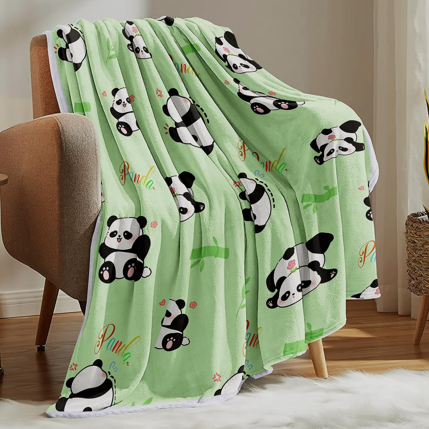 Panda Blanket Super Soft Cozy Blankets Pandas Stuff Pandabear Gifts for Girls Toddler Adults Flannel Fleece Blanket Lightweight Cute Panda Accessories (Green Panda, 50"x60")