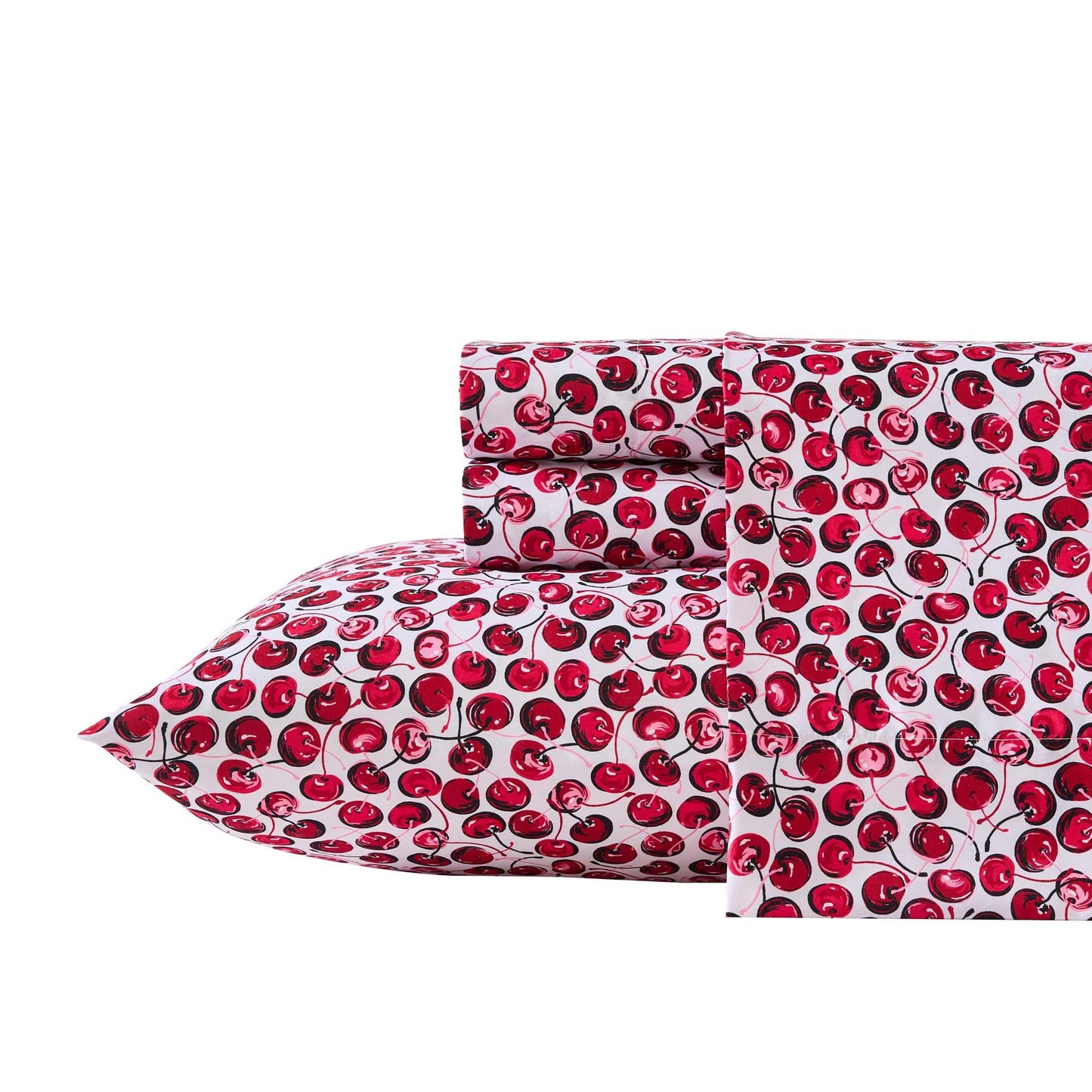 Betsey Johnson - Queen Size Sheet Set, Soft Printed Microfiber Bedding with Deep Pocket Fitted Sheet, Bed Sheets with Matching Pillowcases, Pop Art Cherry Red