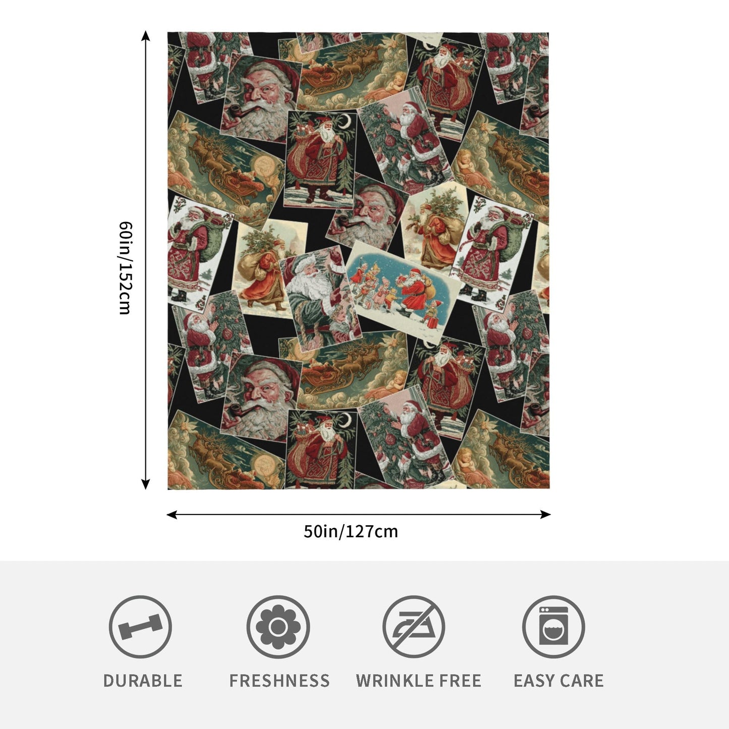 Vintage Santa Claus Flannel Throw Blanket Soft Cozy Blanket for Living Room Couch Sofa Bed 50 x 60 Inches