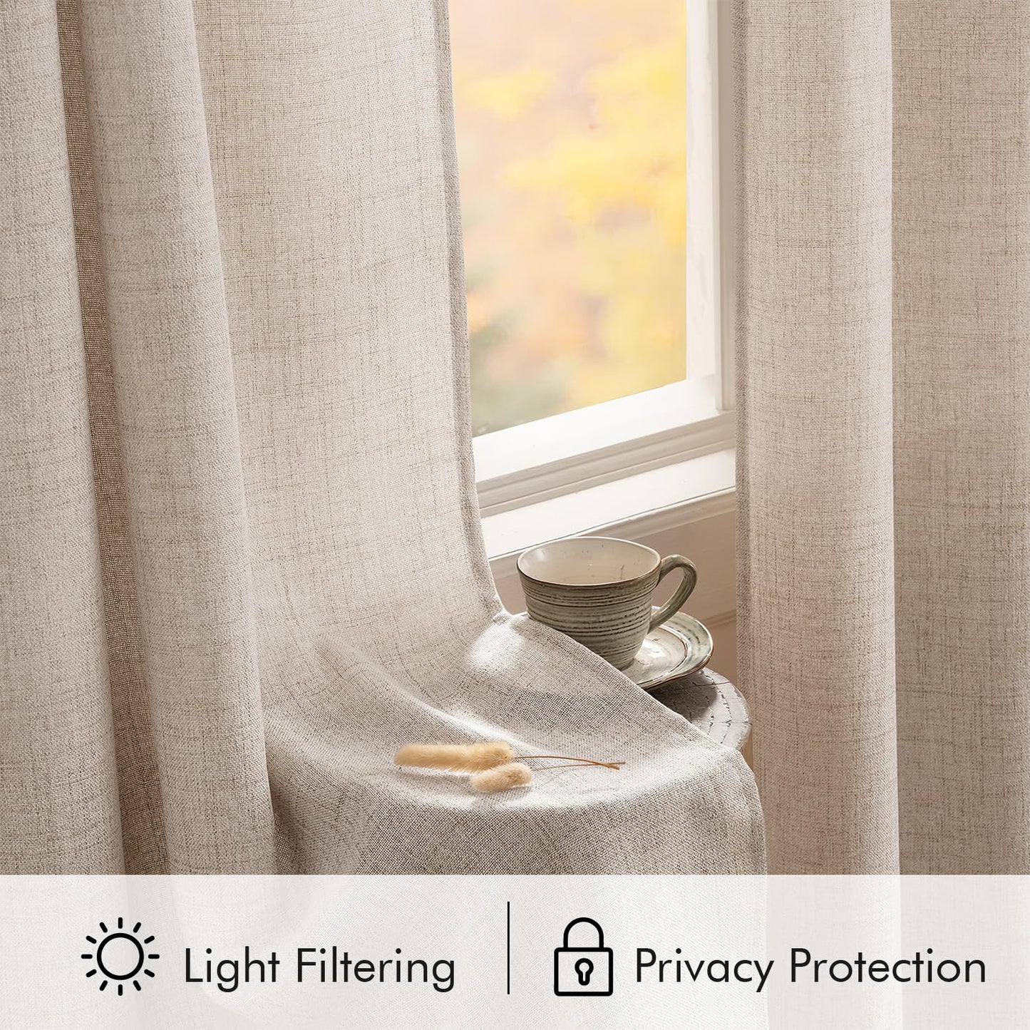 MIULEE Faux Linen Curtains 84 Inch Length 2 Panels Natural Semi Sheer Curtain with Back Tab Rod Pocket, Light Filtering Window Privacy Burlap Drapes for Living Room Bedroom 42W x 84L Linen