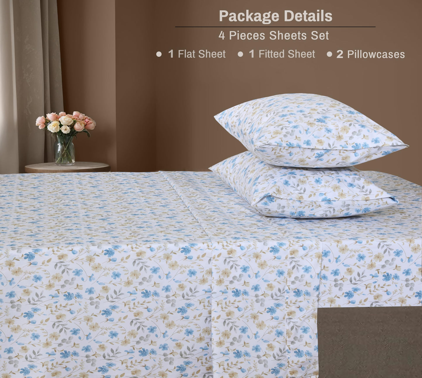 ZOYER 100% Cotton Sheets – Full Size Percale Bedding, Cooling & Breathable, Durable with a Crisp, Soft & Comfortable Feel, 16" Deep Pocket, 4-Piece Set, Country Cost
