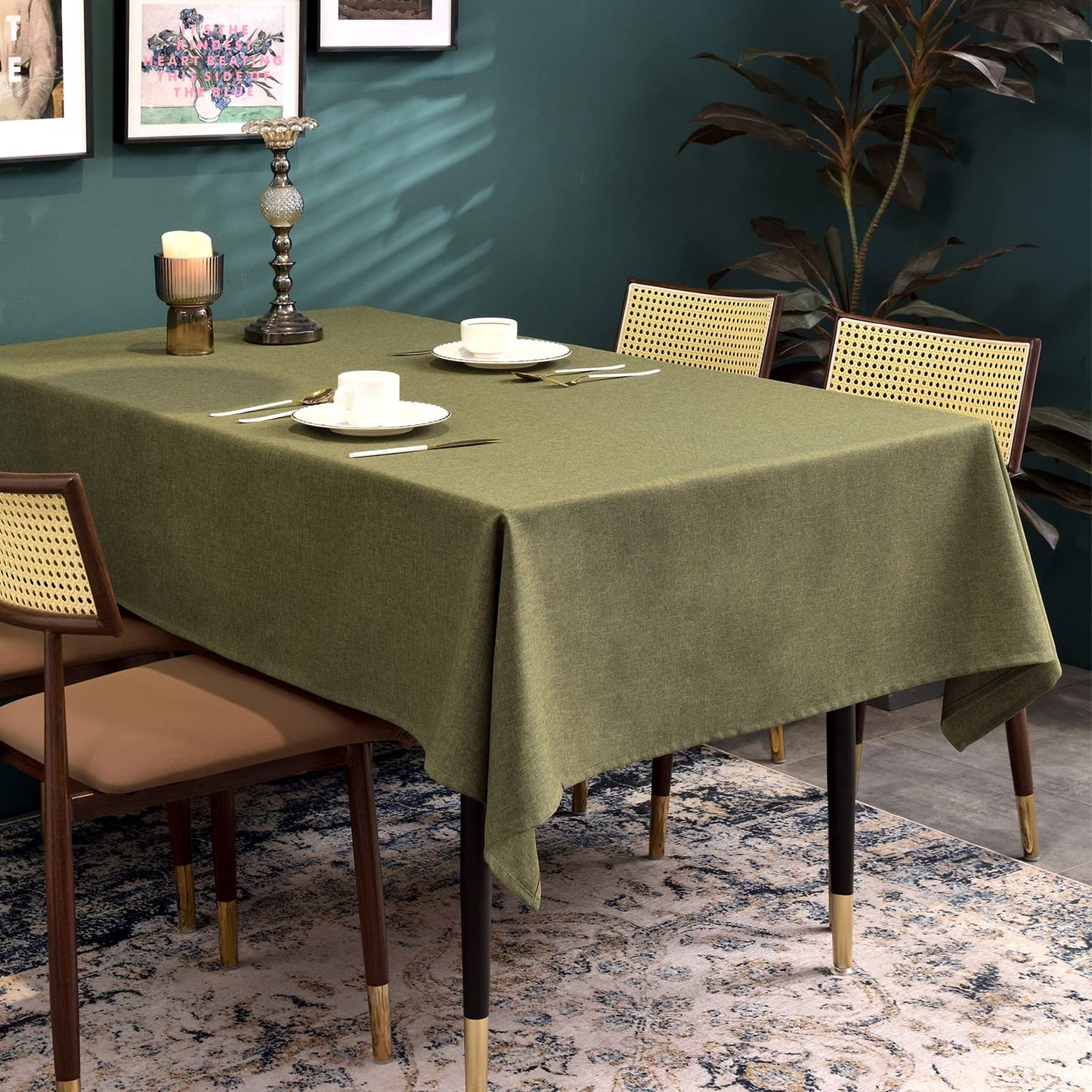BALCONY & FALCON Table Cloth for 6 Foot Rectangle Tables – Waterproof, Wrinkle-Free Farmhouse Tablecloth for Dining, Kitchen, Wedding, Baby Shower & Christmas Holiday Gatherings (Olive, 57" x 118")