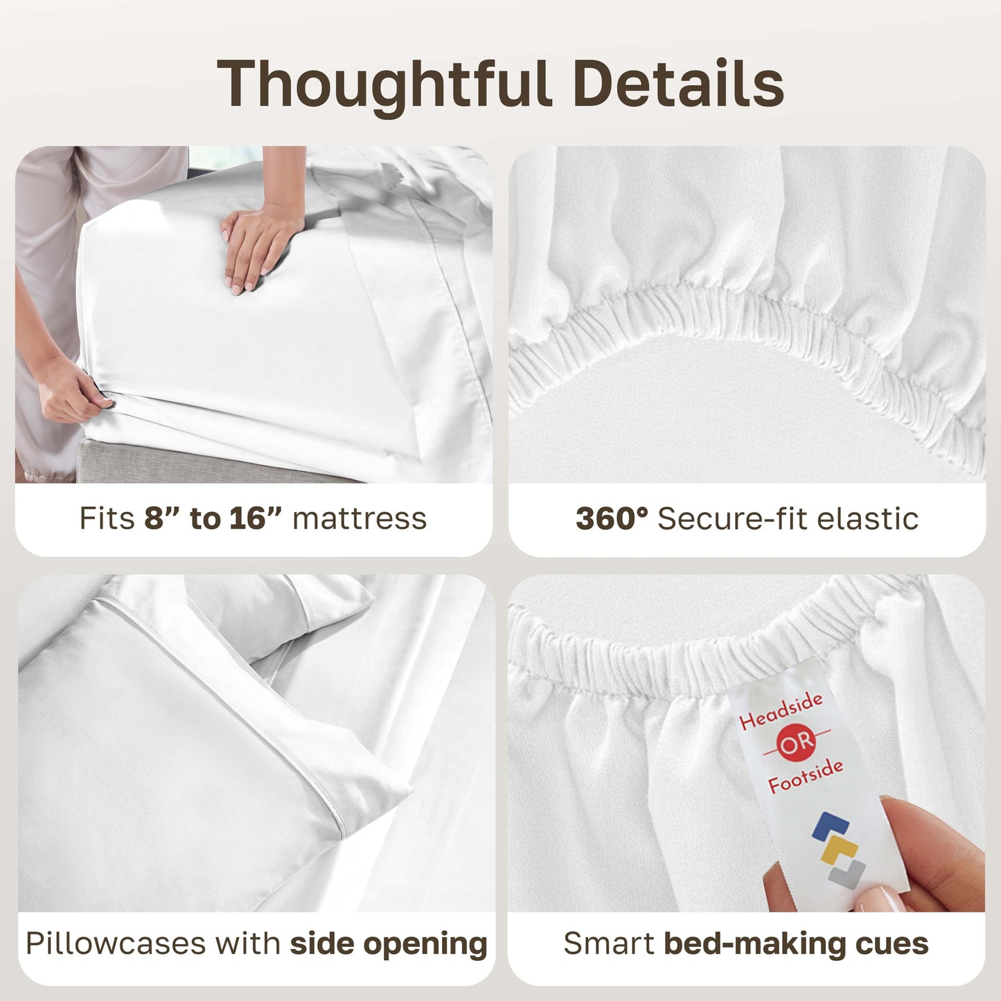 California Design Den Soft 100% Cotton Queen Size Bed Sheets Set, 400 TC Good Housekeeping Award Winner, Silky Sateen Weave with Deep Pockets, Long Staple Cotton Queen Bed Sheet Set - Antique White