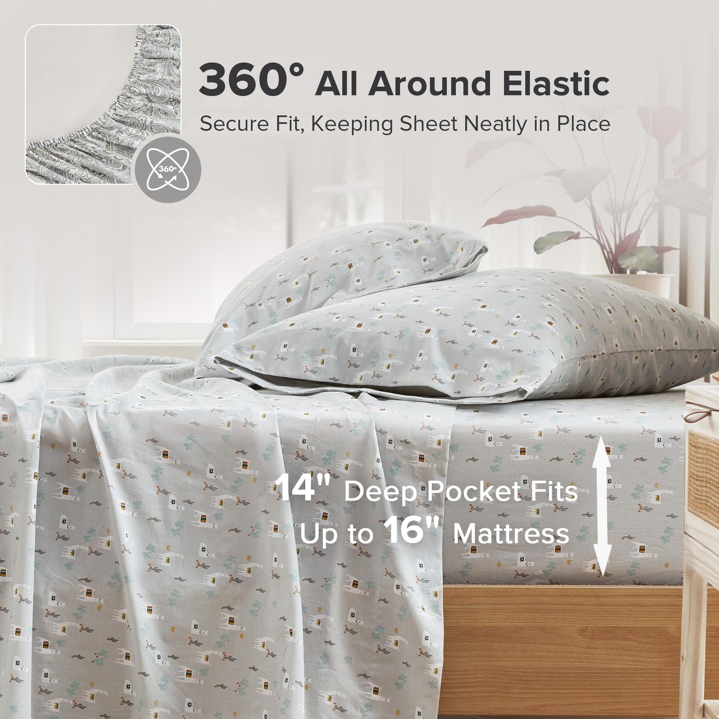 Comfort Spaces 100% Cotton Sheet Set Breathable, Lightweight, Soft with 14" Elastic Pocket Fits up to 16" Mattress, All Season Cozy Bedding, Matching Pillow Case, King Lama Multi 4 Piece