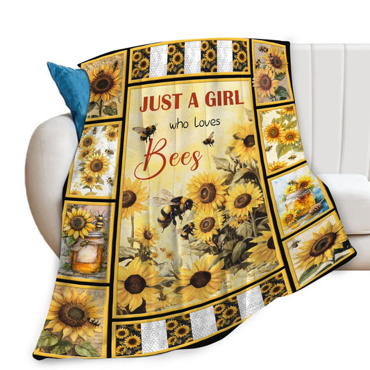 Bee Blanket for Boys Girls, Bee Sunflowers Flannel Throw Blanket, Fleece Soft Cozy Stuff Blankets Gift for Women Men Couch Sofa Bed 50" x 40"