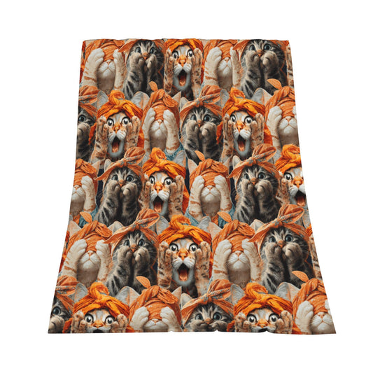 Funny Crazy Cat Flannel Throw Blanket Soft Cozy Blanket for Living Room Couch Sofa Bed 50 x 60 Inches