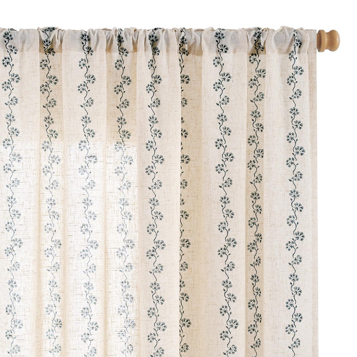 Lazzzy Cathy Blue Linen Floral Curtains 84 inches Long Semi Sheer Drapes 2 Panels for Living Room Bedroom Privacy Light Filtering Curtains Rod Pocket Back Tab 50"x84" Blue on Linen