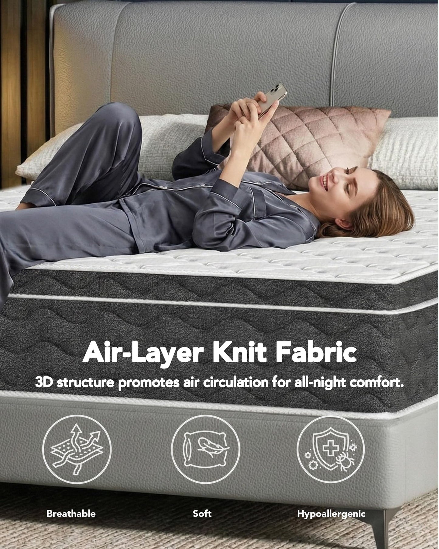 Puzdaz Queen Size 12 Inch Medium Firm Hybrid Mattress with Cooling Gel Memory Foam, CertiPUR-US Certified Mattress in a Box Pressure Relief Removable Cover No Fiberglass