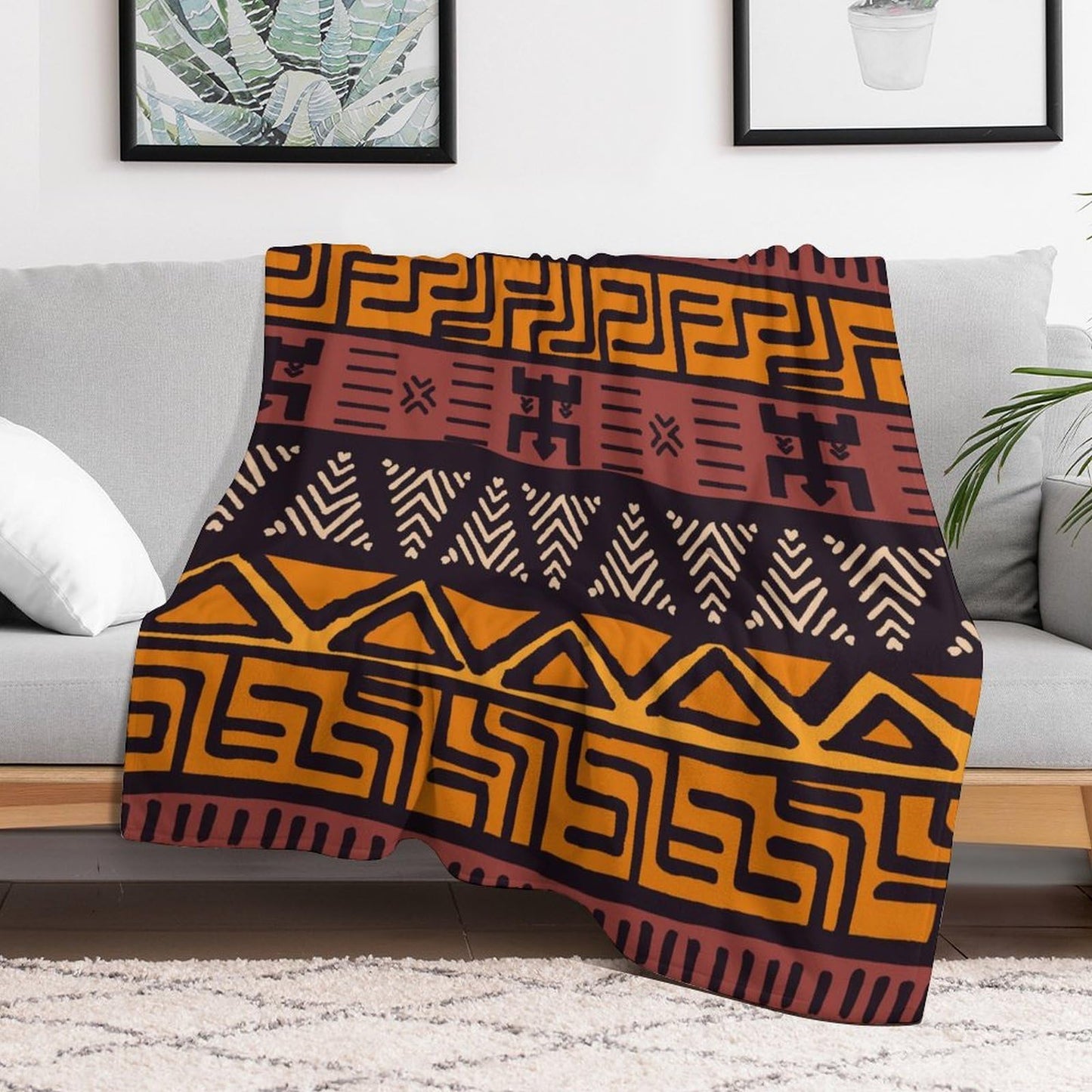 ZhiRain African Tribal Throw Blanket African Mud Cloth Pattern Abstract Geometric Ethnic Traditional Blanket for Sofa Bed Couch Chair Or Dorm 50"x60"