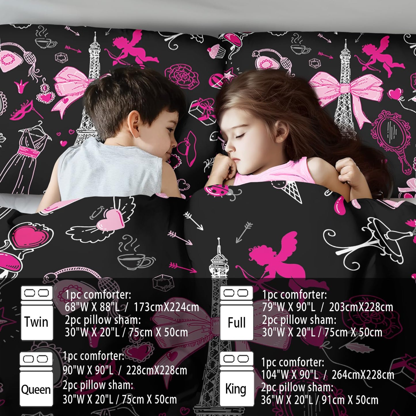 llyxsesty Eiffel Tower Comforter Set King Size,Eiffel Tower Bedding Set for Girls, Pink and Black Paris Themed Comforter Bedroom Decor,Paris Quilt French Style Romantic Bedding