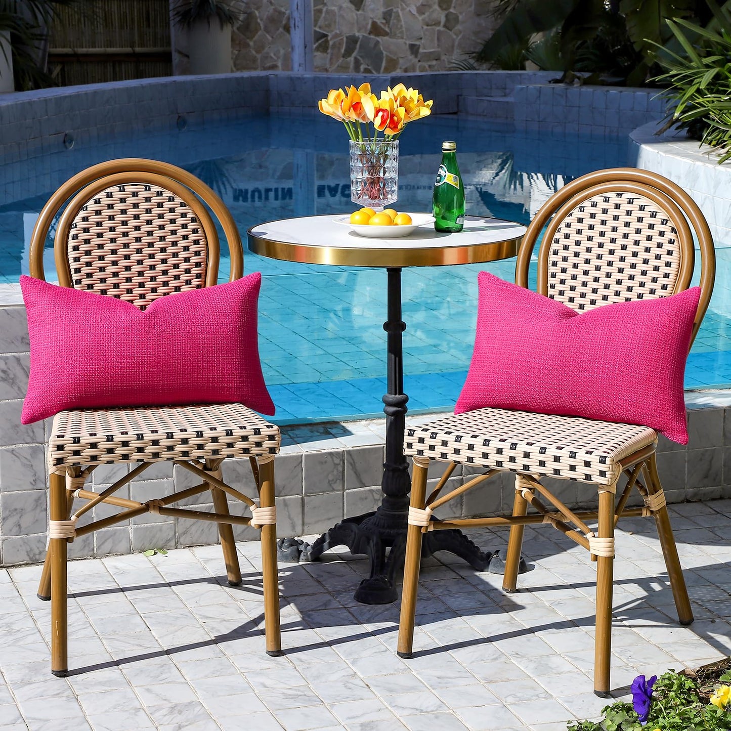Artscope Outdoor Waterproof Throw Pillow Covers 12x20 Inch Decorative Linen Outdoor Pillows Cushion Case for Patio Couch Sofa - Hot Pink