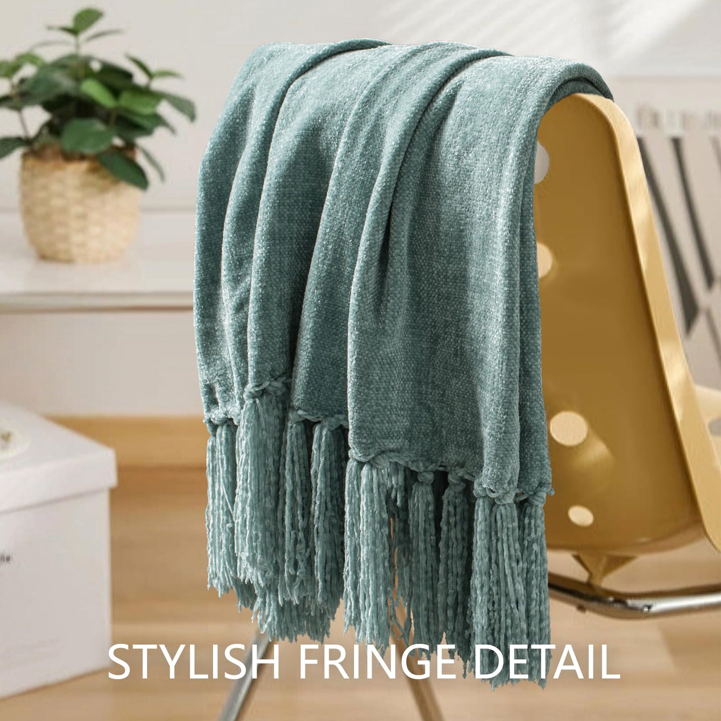 LONG CREATE Chunky Knit Throw Blanket Bundle Chenille Throw Blanket， 50"X 60" Sage Green