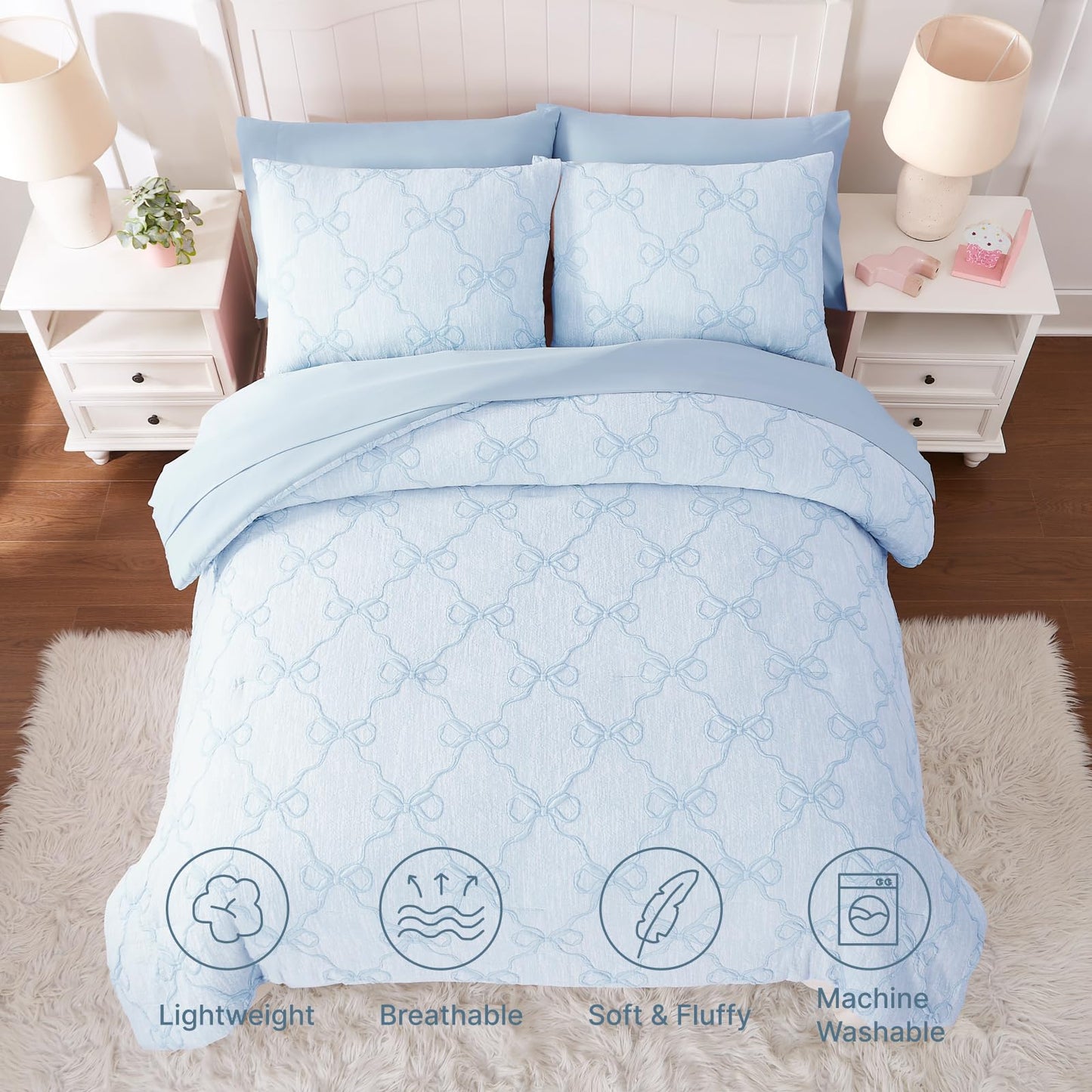 Wink Deer Twin Comforter Set with Sheets for Girls-5 Pieces Twin Bedding Sets with Light Blue Comforter, Sheets, Pillowcase & Sham for Kids (Light Blue Diamond, 66" X 86")