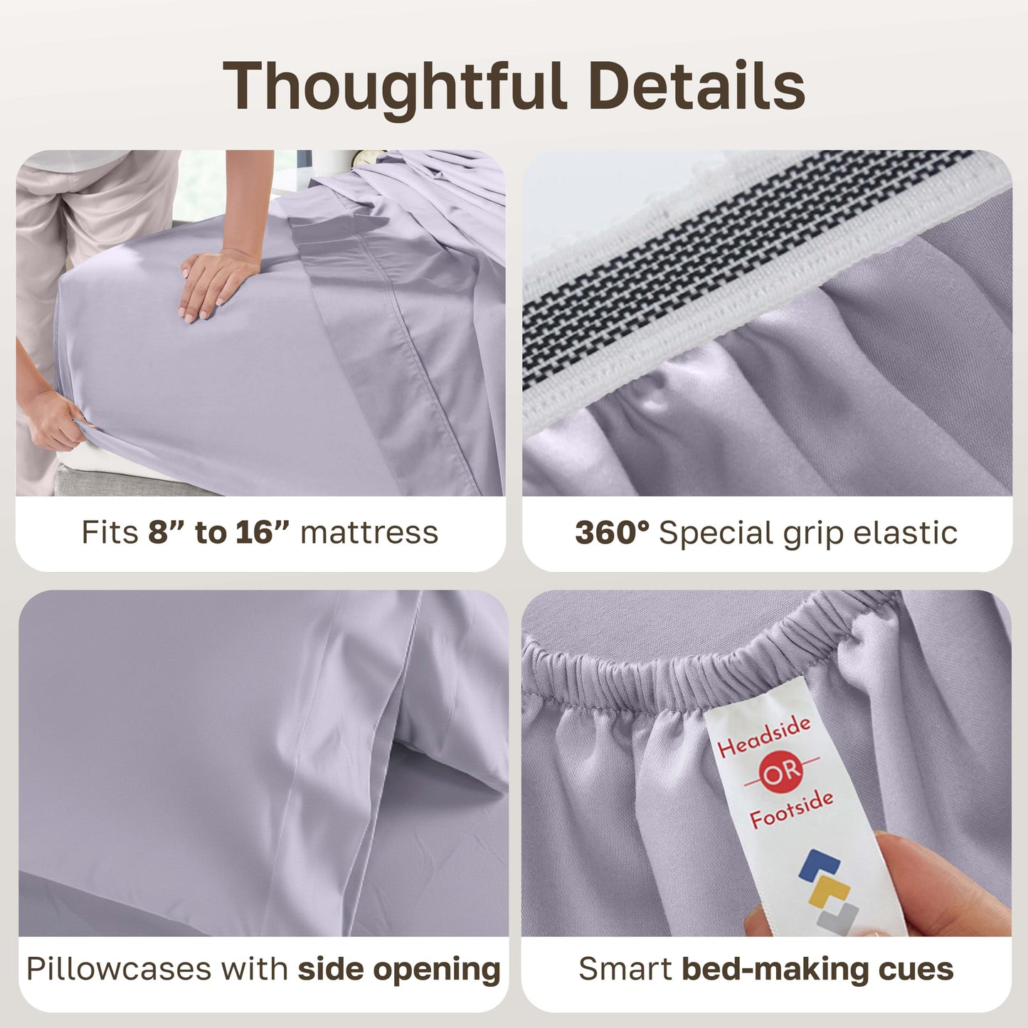 California Design Den King Size Sheets Set - 1000 Thread Count Sateen, Thick and Natural 100% Cotton Bed Sheets King Size, Deep Pockets, Durable Bedding - Lavender Grey