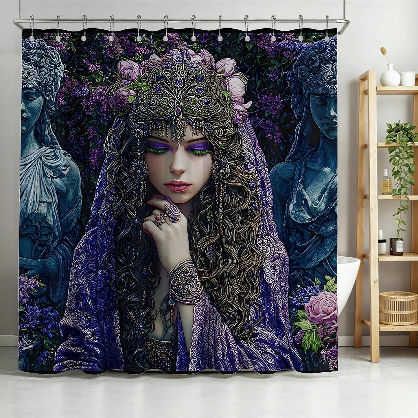 TANGXUNFA Praying Girl Shower Curtain for Bathroom, Water-Resistant Long Shower Curtain Set 72x72 Inch with Metal Grommets and 12 Metal Hooks