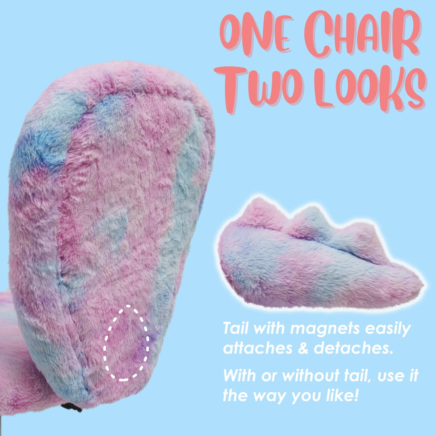 wangji TAILLA Fuzzy Kids Desk Chair, Small Comfy Armless Furry Faux Fur Swivel Chair for Tweens, with Detachable Animal Tail