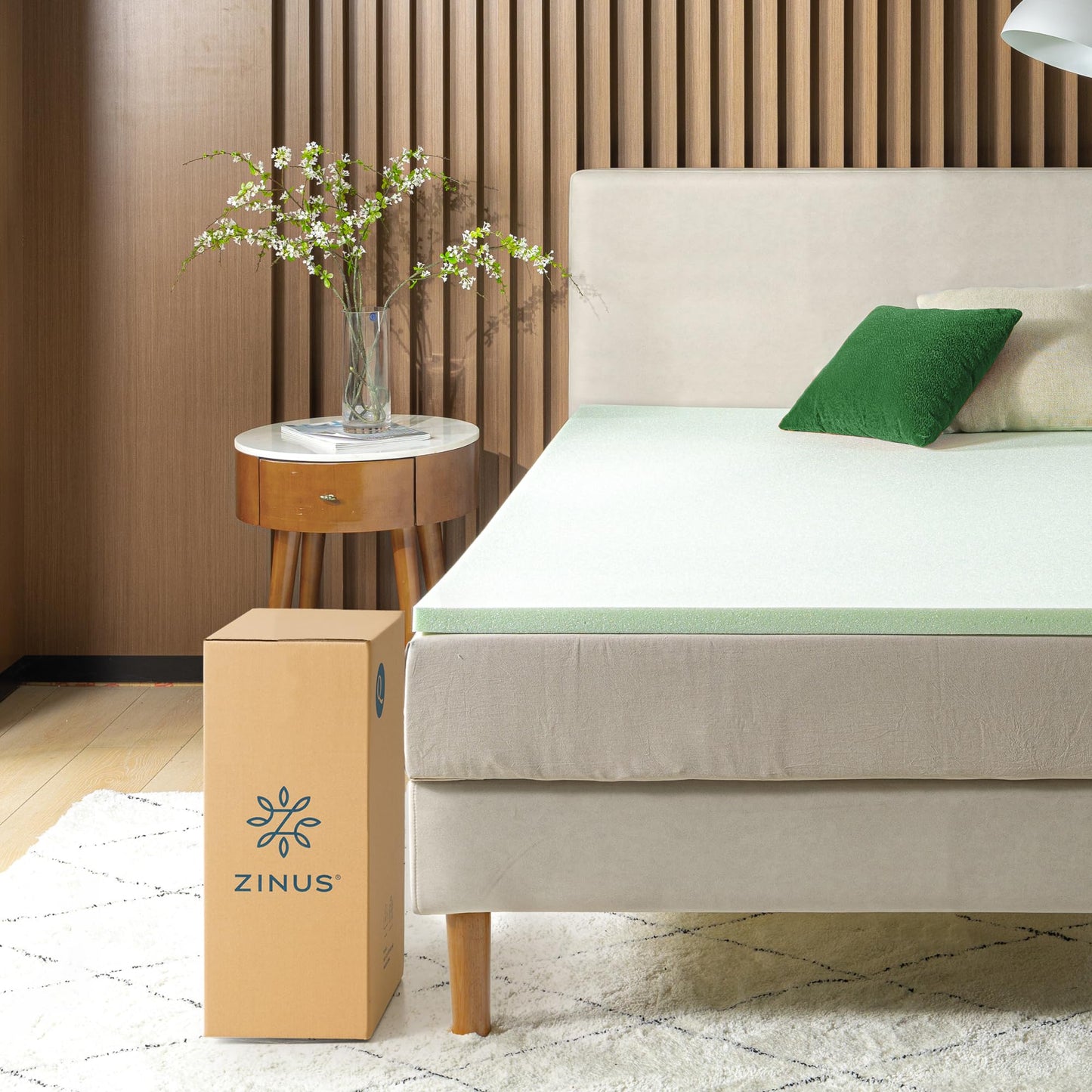 ZINUS 2 Inch Green Tea Memory Foam Mattress Topper, Pressure-Relieving Layer, Ideal for Back Pain Relief, Compact WONDERBOX Packaging, CertiPUR-US Certified, Full