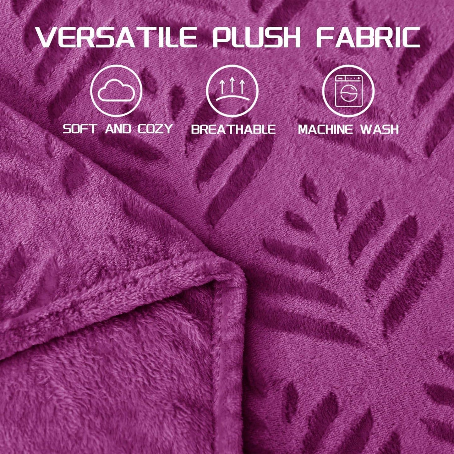 Exclusivo Mezcla King Size Fleece Blanket for Bed, Super Soft and Cozy Blankets All Season Use, Leaves Pattern, Plush Fuzzy Lightweight, Purple, 90x104 Inch