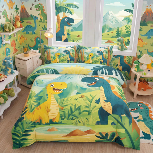 RUPSLO 5 PCS Dinosaur Comforter Set Twin,Kids Comforter Set for Boys,Colorful Dinosaur Bedding Set with Sheets,Twin Size